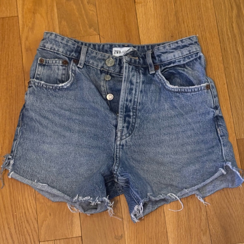Zara Blue Jean Shorts with Distressed Hem